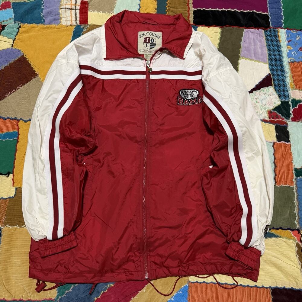 Vintage Joe College Red/White Full Zip Embroidered Logo Windbreaker Jacket Med.